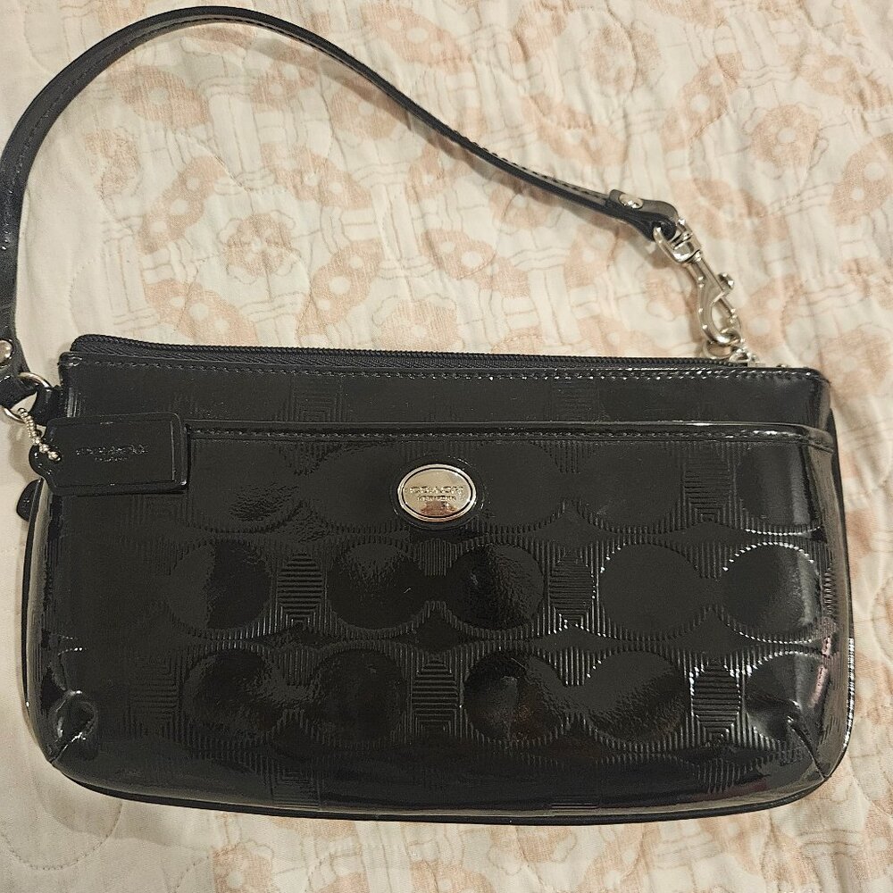 Black Paten Coach wristlet